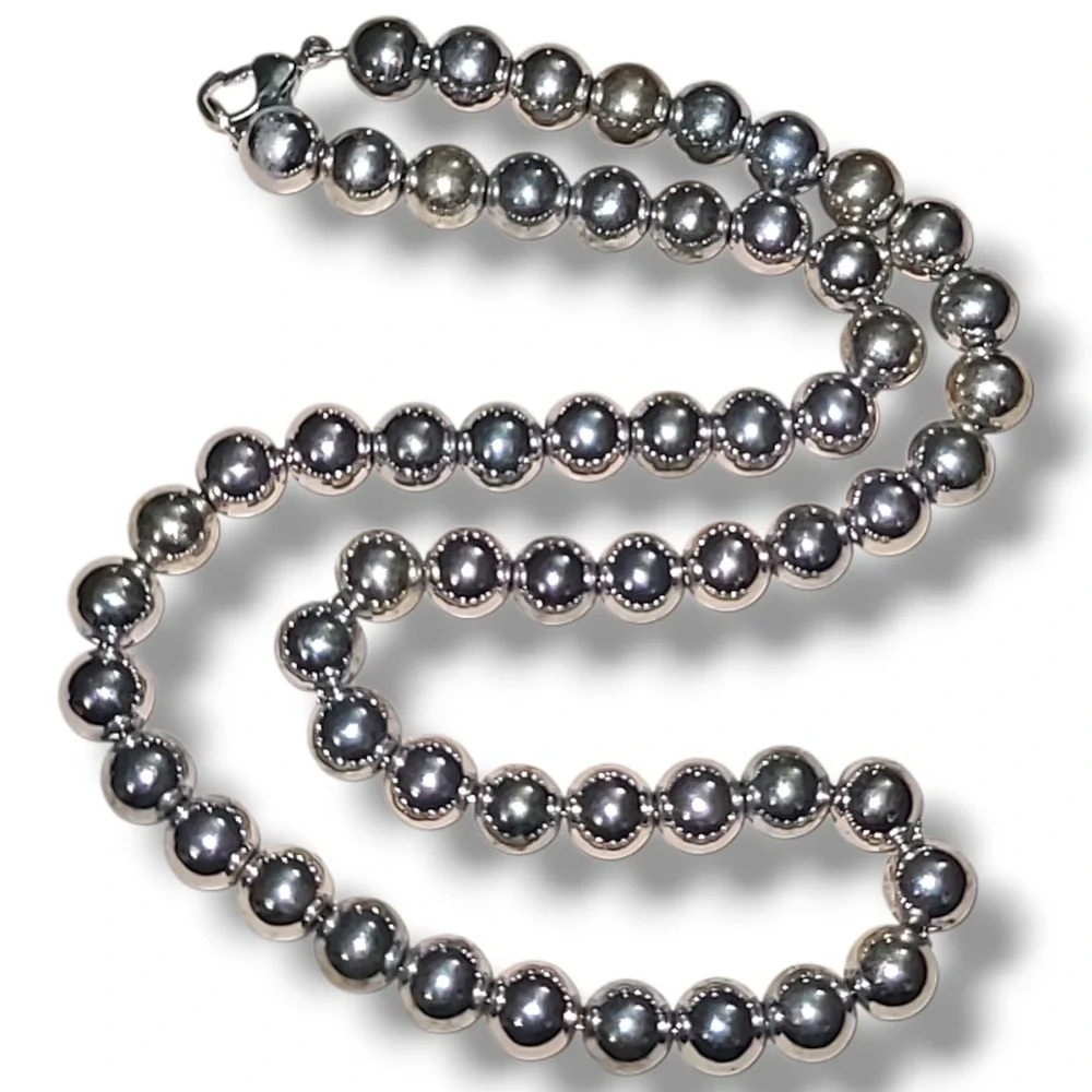 Vintage Silver Tone 8mm Ball Bead Necklace 18